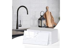 Vieshful 25 Pack Self Adhesive Wall Tiles, 10 x 20 cm PVC Marble Wall Panels, Back Splash Stick on Tiles for Kitchen, Bathroom, Laundry Room, Fireplace White