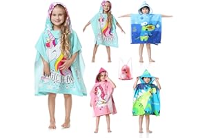 MOKANI Hooded Poncho Towels for Kids, Microfibre Ultra Soft Baby Beach Swimming Towels, Quick Dry Warm Wrap Changing Robe with Drawstring Bag for Boys Girls (Children's Height: 85-110 cm)