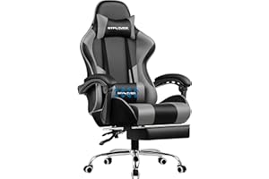 GTPLAYER Sedia da Gaming, Ergonomico Sedia da Ufficio, con Massaggiante poggiapiedi e supporto lombare, Schienale Regolabile 90-135°, Portata 150 kg, sedia per computer,Grigio