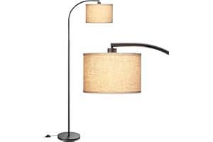 EDISHINE LED Floor Lamp, 63" Standing Lamp with Adjustable Linen Shade,Black Metal Arc Light Pole, Modern Simple Reading Light for Living Room, Lounge, E27 Socket