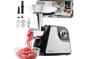 ‎JUISSIART Fleischwolf Elektrisch, Juissiart Fleischwolf, Hackfleisch Maschine, Wurstfüller, Schnell Fleischwolf Edelstahl, 3 Lochscheiben, Kebbe-Aufsatz, Vielseitig Meat Grinder, Spritzgebäckvorsatz