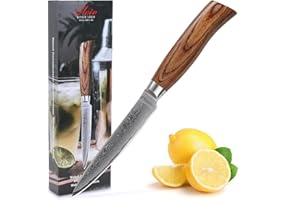Wakoli EDIB Pro cuchillo multiusos de damasco de 14,50 cm, hoja muy afilada de 67 capas, cuchillo de cocina profesional y de cocina auténtico acero de damasco con mango de madera de pakka.