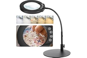 Sprifityy 10X Lampe Loupe sur Pie, 5 Modes de Couleur, Loupe éclairée à intensité Variable, avec Lumière et Support, pour Lecture, Réparation, Fabrication de Bijoux, Artisanat