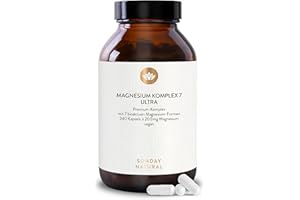 ‎SUNDAY NATURAL SUNDAY NATURAL® Magnesium Komplex hochdosiert – 240 Kapseln - 400mg pro Tag - aus 7 Verbindungen: Magnesium Bisglycinat, Citrat, Malat, Laktat, Ascorbat, Oxid, Lysinat - Vegan, laborgeprüft