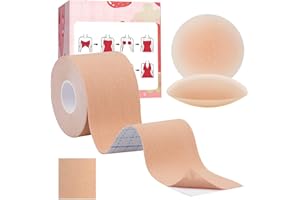 Hbaid Boob Tape with Reusable Nipple Covers, Boobtapes Breast Tape for Dresses, Bra Tape with 2pcs Reusable Nipple Covers, Breast Lift Tape for Large Breasts A-G Cup, Tit Tape Under Clothing Beige