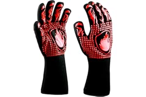 VAKLER BBQ Gloves, 800°C / 1472°F Extreme Heat Resistant Oven Gloves Fire and Heat Resistant Mitts Silicone Non-Slip Grilling Cooking Gloves for Barbecue Baking Welding Camping Pot Holder Heat Press