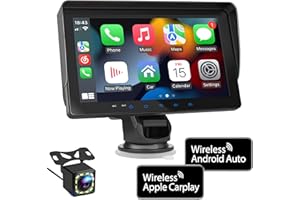 WSRADIOKITS Portable Newest Wireless Apple CarPlay and Android Auto Screen for Car, 7" HD Touch Screen Car Stereo with Mirror Link, Bluetooth 5.2, Backup Camera, AUX,FM Transmitter for All Vehicles