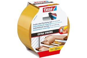 tesa monteringstejp med extra stark vidhäftning - 10 m x 50 mm | Dubbelhäftande monteringstejp för läggning av mattor och PVC-golv - Matttejp för golvbeläggningar