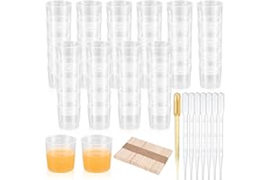 MAUUUBA 52 Pcs 30 ml Tasses à Mesurer en Plastique, Tasses à Mesurer Graduées pour Resine Epoxy, Verres Doseur, Gobelet Doseur pour Bricolage Tasses à Mélanger, avec 50 Bâtons de Bois, 20 Pailles de 3 ml