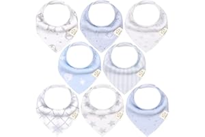 KEABABIES Pack de 8 Pañuelos Triangulares Bebé Niño, Niña - Baberos Bandana Unisex, Bandanas Bebé Súper Absorbentes, Baberos Bebé Algodón Orgánico, Bandanas Bebé para Bebés, Baberos Baba