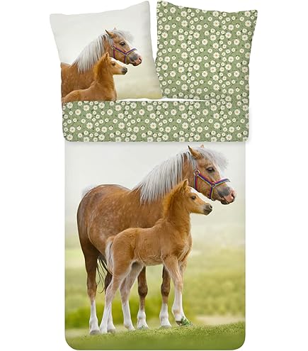 BrandMac ApS Pferd Bettwäsche-Set Baumwolle, Bettbezug 140x200 cm + Kissenbezug 65x65 cm