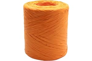 HAPPENINGS Rafia en un rollo de rafia sintética de 220 yardas, cinta de papel de rafia natural, artesanía para regalos, ramos de flores de Navidad, decoración, 200 m (naranja)
