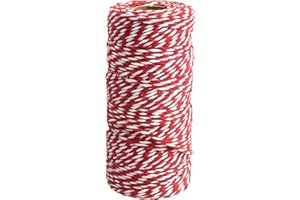 Vyqrx 100M Christmas Twine, Red & White Cotton String for Gift Wrapping, Crafts, Baking & Festive Decor(Red and White, 100, meters)