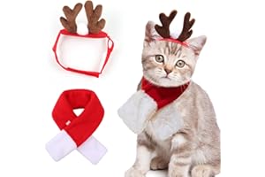 ASMEA Katzen Weihnachtskostüm Katzenbekleidung Katze Weihnachten Geweih Mütze Weihnachtsmann-Schal Hunde Weihnachtskostüm Katzenkostüm Weihnachten Kostüm für Katzen Hund M