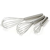 POG Stainless Steel Egg Whisk Egg Balloon Wire Whisk Milk Beater for Cooking, Baking, Blending, Beating Set of 3 (Silver)