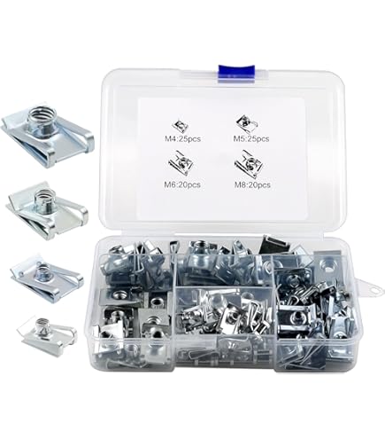 BEASAFY 100 stuks U-type plaatmoeren assortimentset, M4, M5, M6, M8, plaatschroeven roestvrij staal, plaatmoeren met schroefdraad, clipmoer, klikmoer voor auto, carrosserieschroeven