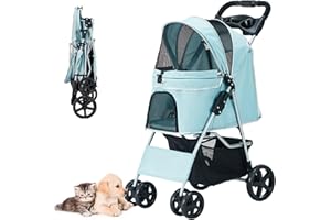 Nastarki Hundewagen Faltbarer Hundebuggy Hundebox Transporttasche bis 15 Kg Haustier Buggy mit Netzfenstern Haustier Transportwagen Hunde Jogger Buggy Katzen Wagen (Hellblau)
