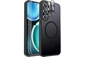 EZANMULL Schutzhülle für Samsung Galaxy S24 FE, magnetisch, stoßfest, passend für MagSafe, mit Displayschutzfolie X2 + Kameraobjektivschutz X2, Transluzente Anti-Fingerabdrücke Hülle für Samsung Galaxy S24 FE