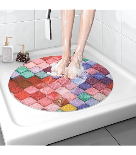 Rutschfeste Duschmatte Rund – 55x54 Cm, Mit Saugnäpfen & Abflusslöchern, PVC, Weich