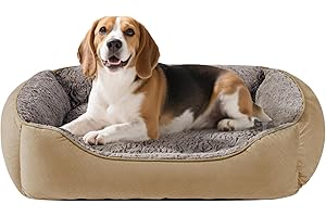 Oveppy Dog Bed for Medium Dogs, Super Soft Rectangle Dog Beds, Washable Warming Pet Bed with Anti-Slip Bottom, Brown