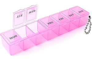 BAKERYTE Pill Boxes 7 Day 1 Times a Day - Pill Box Organiser Weekly Tablet Box | Daily Pill Organiser with Dosset Compartments | Conveniently Sized Portable Medicine Storage Box (Pink)