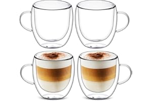 autumndeer Lot de 4 Tasse à Café Double Paroi en Verre à Café 250 ml - Résistants à la Chaleur (Lait, Cappuccino, Latte) - Empilables et Transparents - Idéaux pour Boissons Chaudes et Froides