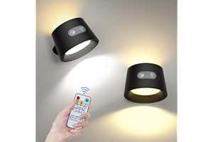 YAMYONE Bezprzewodowa lampa ścienna LED, 2 sztuki, z akumulatorem 2600 mAh, pilot zdalnego sterowania, sterowanie dotykowe, 2 światła boczne, 3 kolory, bezstopniowa, obracana o 360° lampa ścienna do