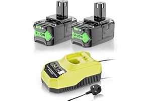 UIONVOT 2X 6000mAh Replacement for Ryobi 18v Battery, P117 Battery Charger 4A for Ryobi 18v, P108 battery and charger Compatible with RB18L50 RB18L25 RB18L40 RB18L20 RB18L15 RB18L13 P107 P103 P104 P105 P106
