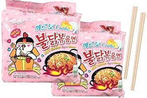 ‎AIMI ASIA BOX Samyang Hot Chicken Flavour Ramen Carbonara 130g (10 Stück) Gratis zwei Paar Einweg-Essstäbchen