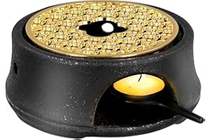 WEIGUDOC Chauffe-théière, Chauffe-café, Service à Thé en Céramique, Service à Thé avec Bougeoir, Porte-Bougie à Thé Gravé Vintage pour Réchauffer Le Thé et Le Café(Black)