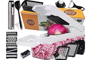 KRAPPS Cortador de Verdura | Mandolina de Cocina + Pulverizador Aceite Spray + Espatula Cocina | Utensilios de Cocina | Rallador de Queso | Pelador Patatas |Trituradora de Alimentos |Picadora Manua