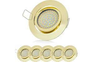 Sweet Led Set di 6 faretti da incasso a LED, 230 V, design piatto, 6 faretti a LED, in metallo dorato, 3,5 W, luce bianca calda, 330 lumen, 3000 K, misura foro 75 mm, lampada da soffitto orientabile,
