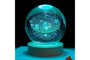 HADAVAKA Modello 3D della Sfera di Cristallo della Galassia, 7 Colori Che Cambiano Luce con Base A LED, Modello di Pianeti da 8 Cm, Scena Notturna Creativa Astronomia 3D Luce Notturna Luminosa (Sun)