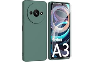 ARRYNN Funda Xiaomi Redmi A3 4G (6.71") con Cristal Templado Protector de Pantalla,Verde Ultra Slim Protectora Funda de Silicona Líquida Suave Case Cover para Xiaomi Redmi A3 4G - Verde1