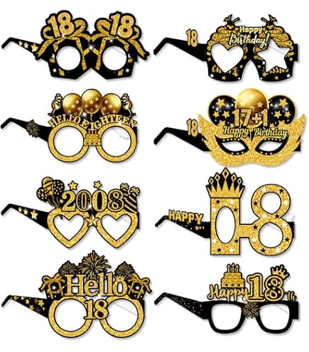 30 Accessoires Photobooth Anniversaire 18 Ans Noir Et Or - Kit Selfie Props Fête Mascara