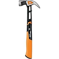 Fiskars Universalhammer IsoCore L mit gebogener Klaue, Länge: 34 cm, Gewicht: 779 g, Schwarz/Orange, 1027203