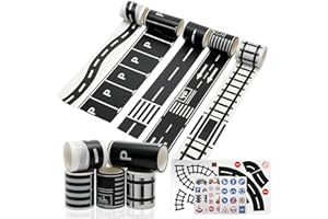 TENTHPEO 10 Stück Straße Washi Tape, Spur Straßenband Eisenbahn Straße Klebeband mit Verkehrszeichen Aufkleber, Verkehrsschilder Aufkleber DIY Autobahn Tape