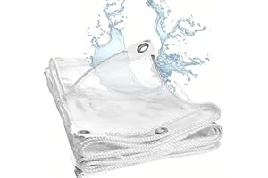 Cvter 3×5m Lona Transparente Impermeable - 14 Mil de Espesor Lona de Vinilo Resistente al Agua con Ojales, Multiusos Invernadero, Porches Exteriores, Balcón, Jardín, Vivero contra la Lluvia