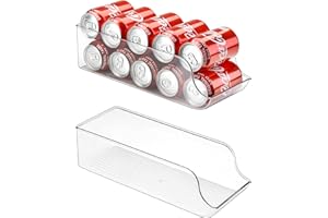 Puricon 2 Unidades Organizador Apilable para Latas y Botellas, Caja Transparente de Nevera Almacenamiento para Frutas Verduras Botes Contenedor de 10 Latas -Pequeño