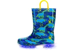 EUXTERPA Girls Boys Wellies for Kids Flashing Welly, Light Up Glitter Waterproof Wellingtons Boots with Easy on Handle Children Rainboots Size 4-13 UK Child