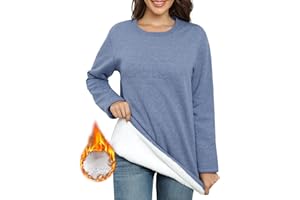 PASUDA Sweat Femme Polaire Sweat-Shirt Manches Longues Pull Hiver Sweat sans Capuche Col Rond Couleur Unie Chaud Coton Pullover Épais Thermique Décontractée Haut