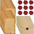Vintage Writing Paper with Envelope Set, Vintage Writing Set with 10 Vintage Paper Envelopes, 16 Vintage A5 Letter Paper and 10 Wax Seal Stickers, Letter Paper Old for Wedding Invitation Greeting