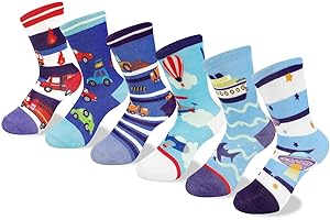 Queenshin 6 Paia di Calze Ragazzo Calzini Bambino con Elegante Design Traspirante e Resistente 3-12 Anni