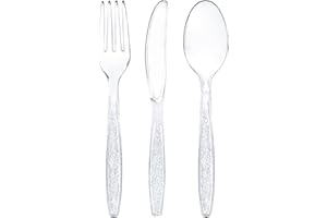 Signature Packaging - Re-usable Plastic Cutlery Set 300 Pack- Heavy Duty Forks, Spoons & Knives - Party Cutlery