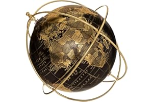 ATMOSPHERA CREATEUR D'INTERIEUR Globus Deko Schwarz Gold - Vintage Mini Globus - Design Schreibtisch, drehbar, Metall, Durchmesser 25 cm