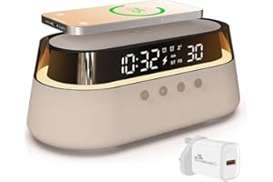 UK TECHNOLOGY LTD UK Technology Clock Radio Alarm Bedside, Radio Alarm Clock, Alarm Clocks Bedside, Bluetooth Speaker, Alarm Clock With Wireless Charging, Bedside Night Light, Dual Speakers, FM Radio, Dimmable Display