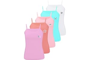 LOREZA ® 5 Stück Mädchen Baumwolle Strass & Glitzer Unterhemden Spagettiträger Tank Top 92-152