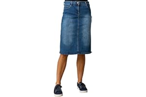 Roman Originals Denim Skirt with Pockets for Women UK - Ladies Jean Skirts Cotton Stretch Mid Wash Fitted A Line Casual Smart Work Office Knee Length Flattering Slimming