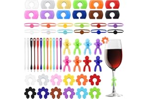 Furuising 56 Stück Glasmarkierer Silikon, Wiederverwendbare Glas Markierung Trinkgläser, Bunt Glasmarker Getränke Marken Weinglas Marker für Champagnerglas Cocktail Bar Party