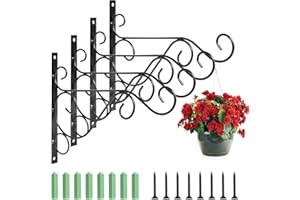 Jubaopen 4Paquete Soportes para Colgar en La Pared al Aire Libre，Ganchos de Hierro para Colgar Gancho de Soporte de Hierro con Tornillos para Cestas de Jardín, Linterna, Campanillas de Viento (Negro)